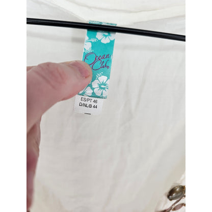 Ocean Club Womens Sz M Swimsuit Cover Up Cream Brown Embroidered Deep V