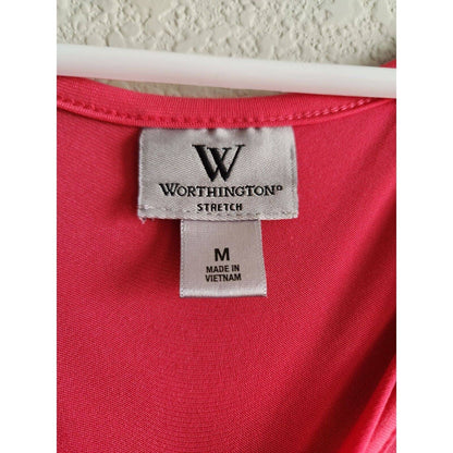 Vintage Worthington Womens Sz M V Neck Short Sleeve T Shirt Salmon Pink