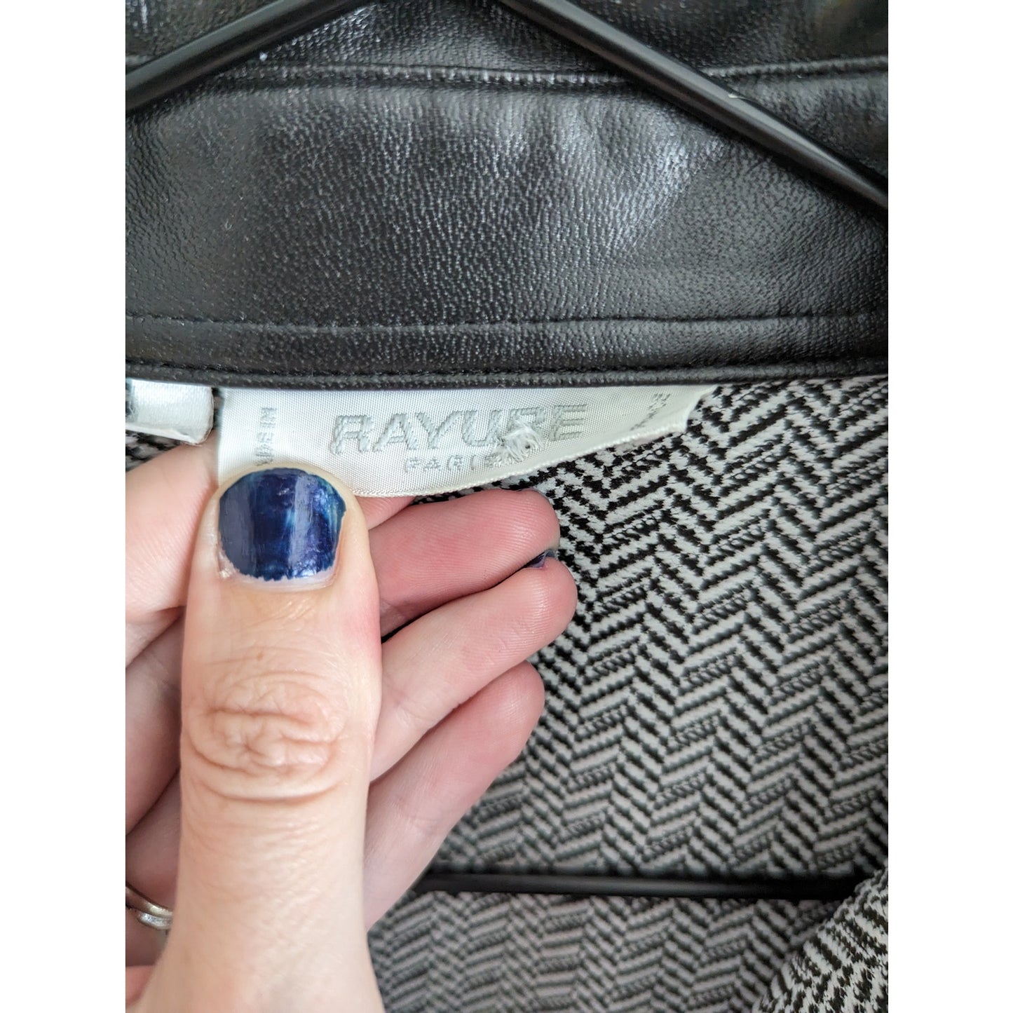 Vintage Rayure Paris z 44 (L) Lightweight Zip Up Jacket Black White Herringbone