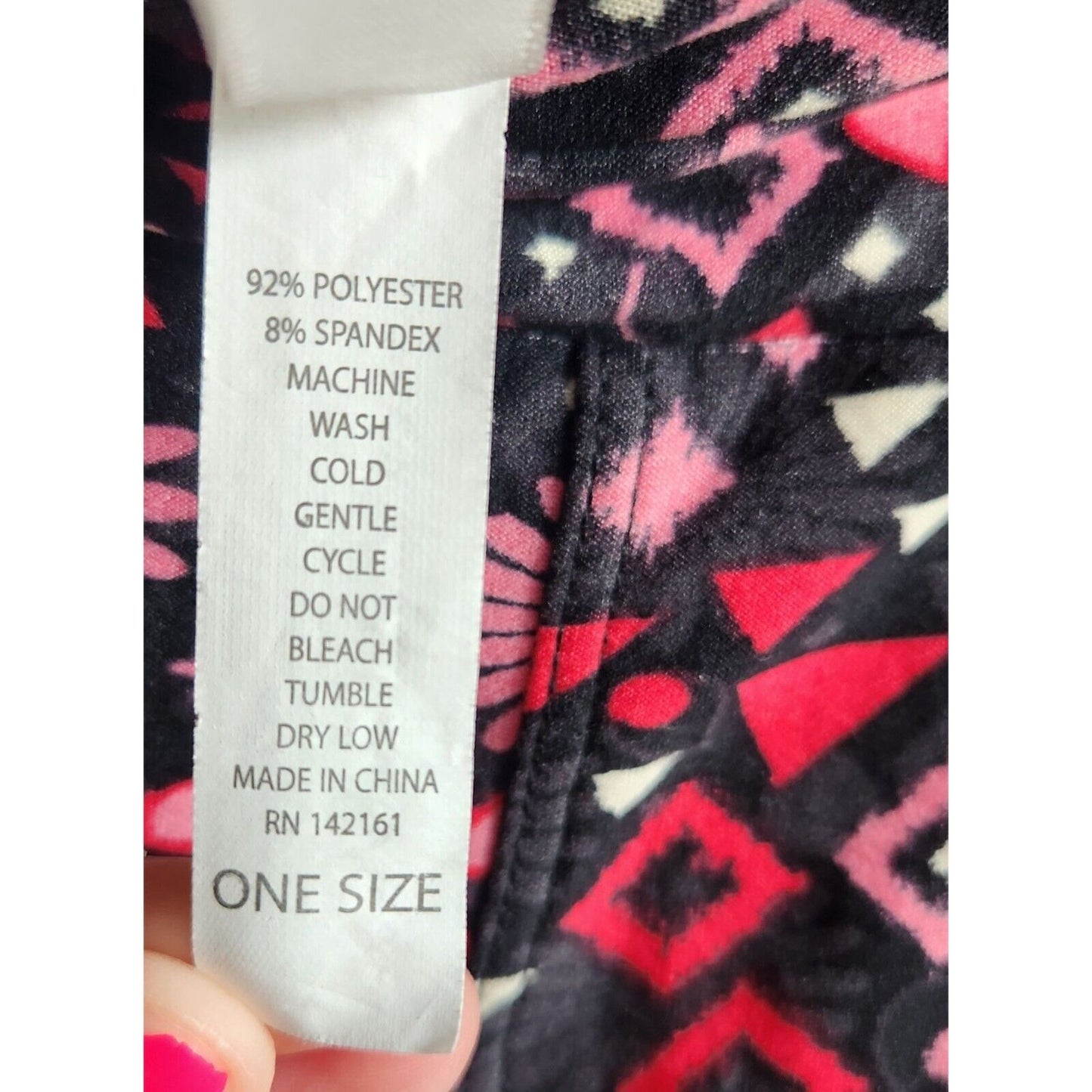Lularoe OS One Size Leggings Pink Black Daisy and Geometric Print