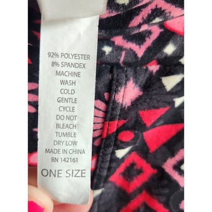 Lularoe OS One Size Leggings Pink Black Daisy and Geometric Print