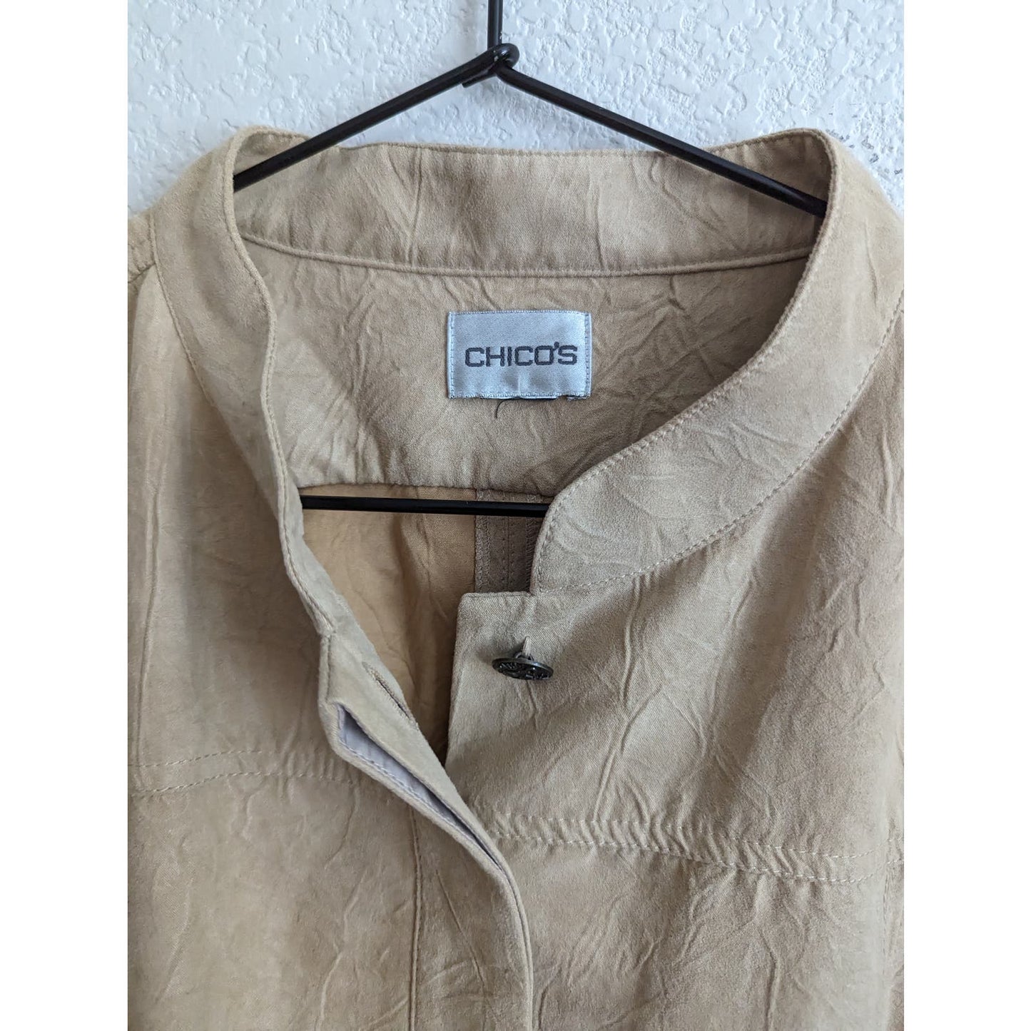 Chicos Womens Sz 2 (2XL) Button Front Suede Lightweight Jacket Beige