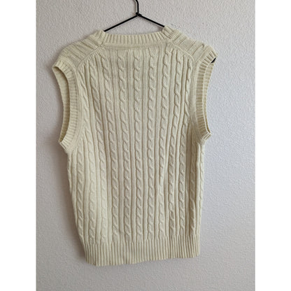 Vintage 1970s Rimlon Womens Button Front Cardigan Vest Ivory Cableknit