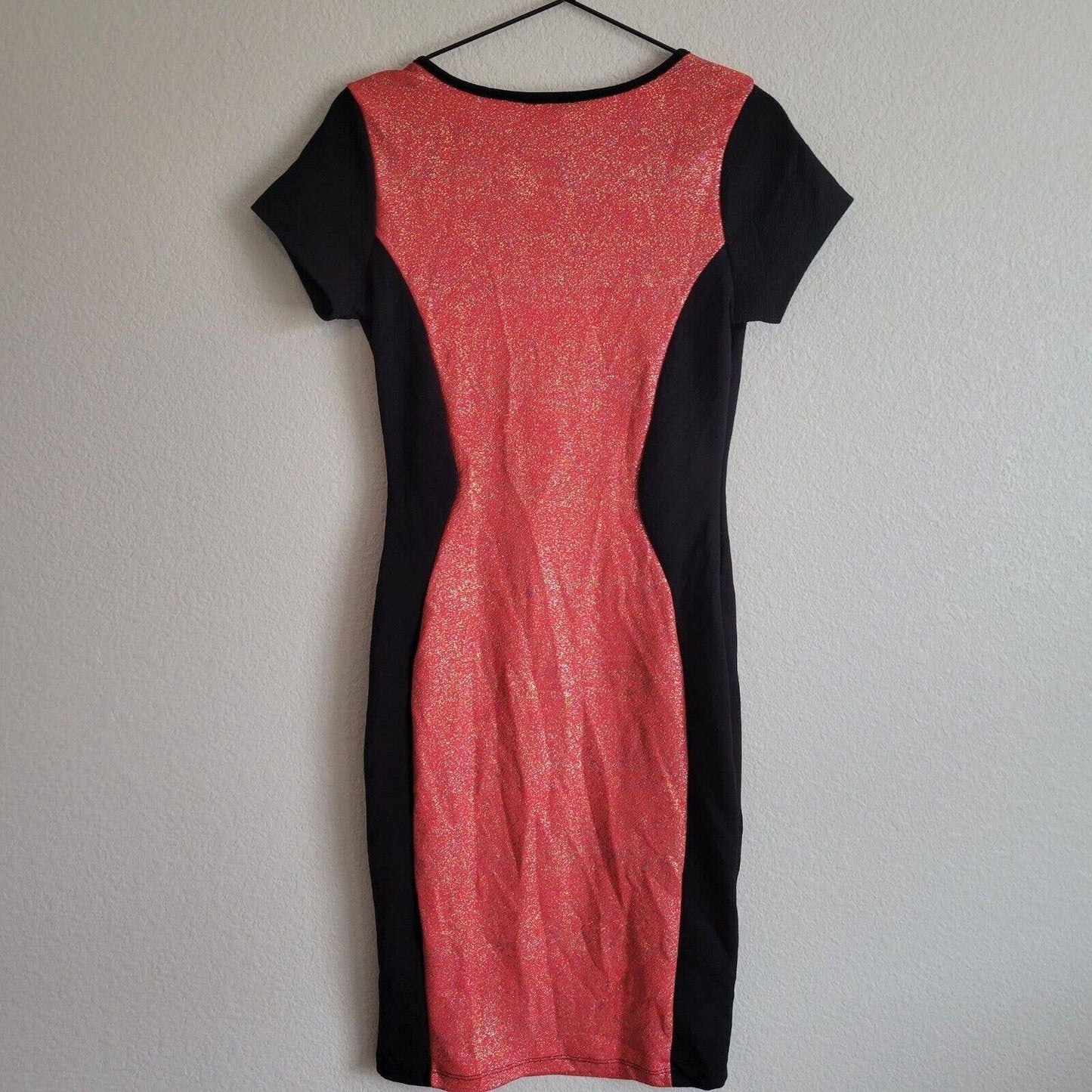 Annabelle Womens Sz L Midi Sheath Dress Orange Black Metallic Short Sleeve