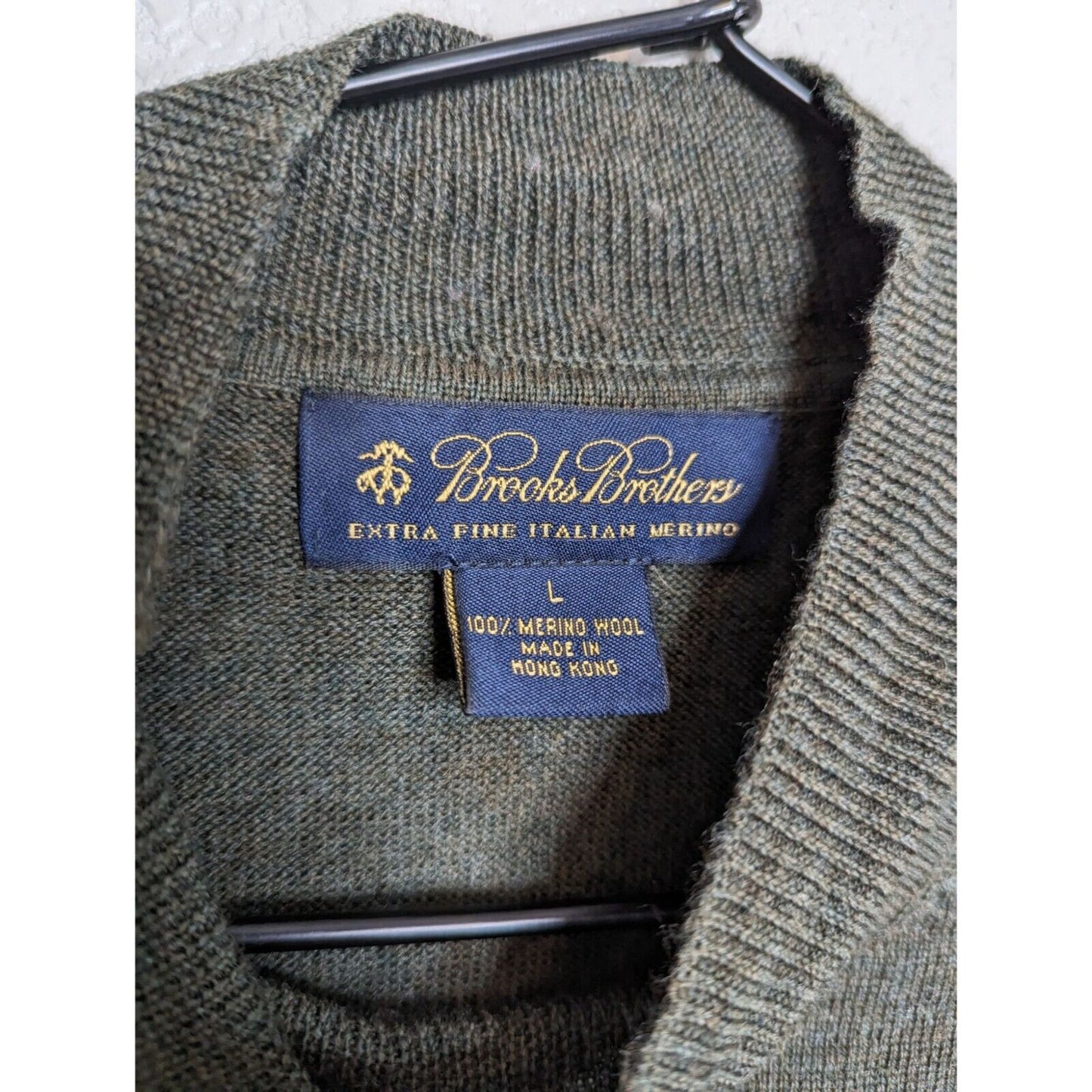 Brooks Brothers Mens Sz L 100% Italian Merino Wool Sweater Olive Green