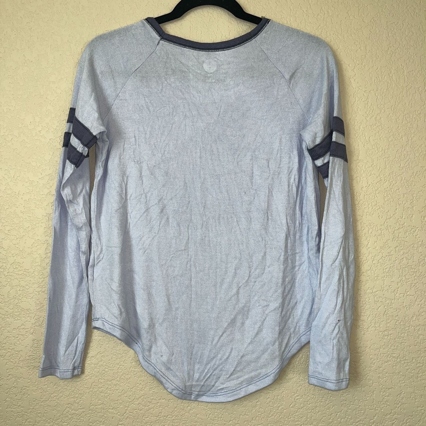 SO Womens Sz XS Long Sleeve Light Blue T Shirt Dark Blue Stripes