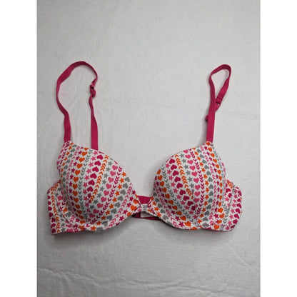 Flirtitude Sz 32A My Fave Push Up Bra Pink and White Heart Print