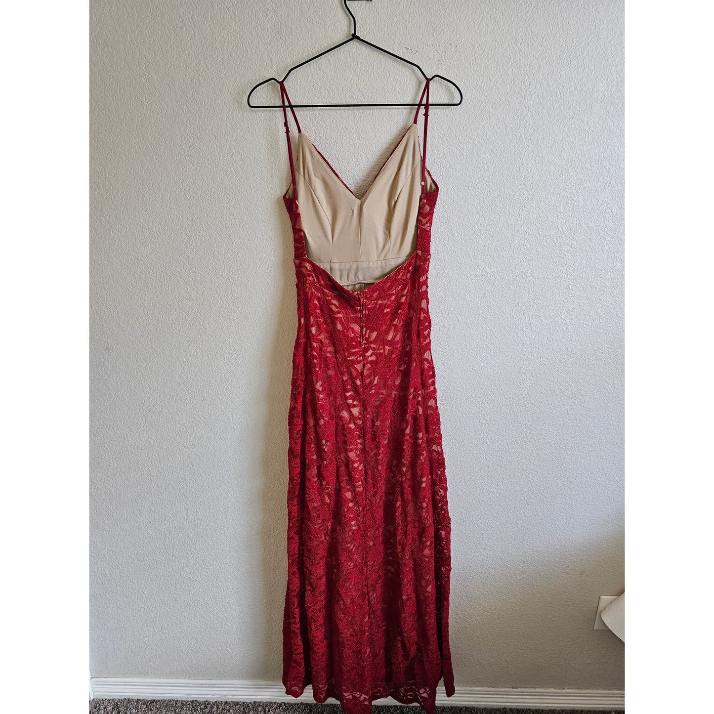 B Darlin Womens Sz 6 Maxi Length Formal Dress Red Lace Low Back Sleeveless