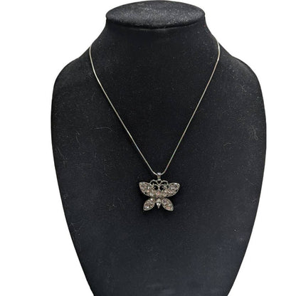 Vintage Y2K 2000s Womens Pendant Necklace Butterfly Rhinestone