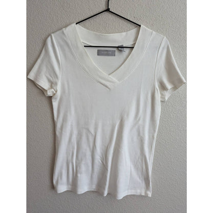 Liz Claiborne womens Sz S Short Sleeve V Neck T Shirt Solid White