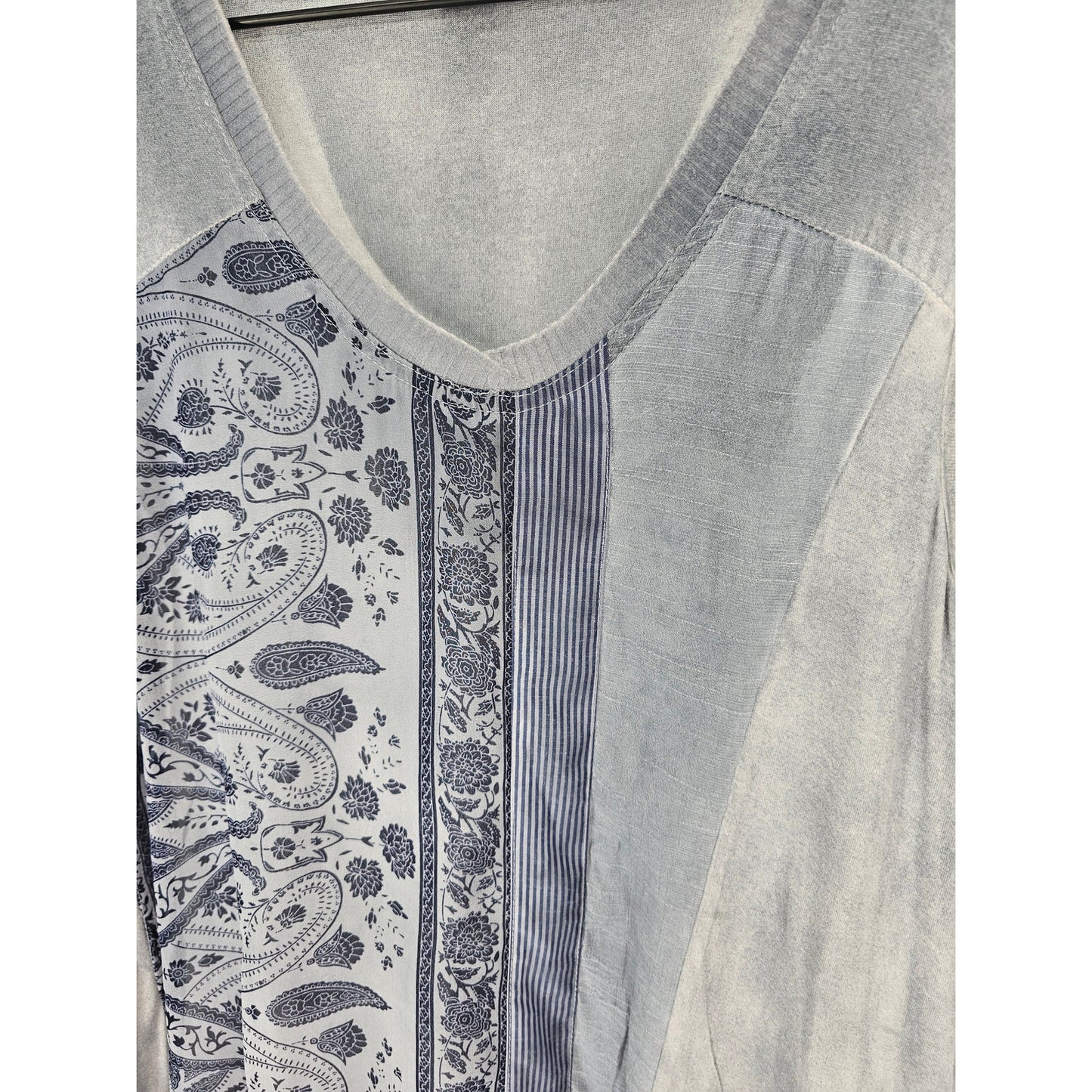 Dor Dor Couture Women M Sleeveless Knee Length Shirt Dress Light Blue Patchwork