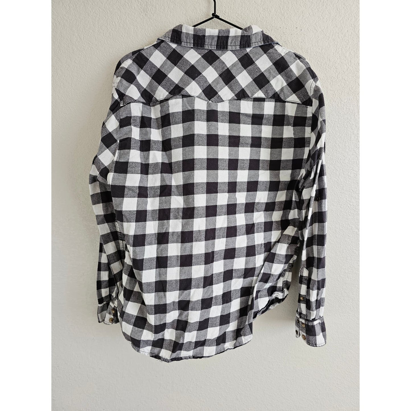 Jachs Girlfriend Womens Sz XL Snap Front Buffalo Plaid Shirt Black White