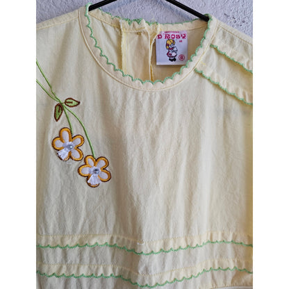 Vintage D Rosy Girls Sz 6 Light Yellow Cotton embroidered Dress Floral