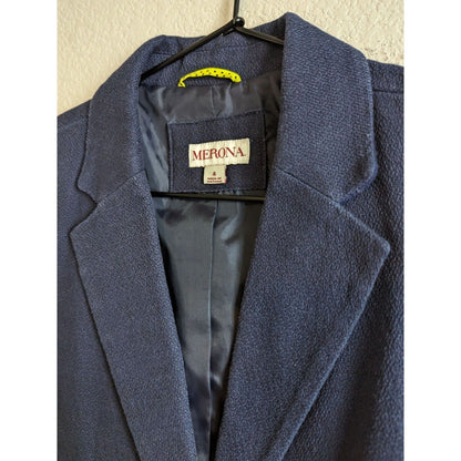 Merona Womens Sz 4 Single Button Thick Knit Blazer Navy Blue