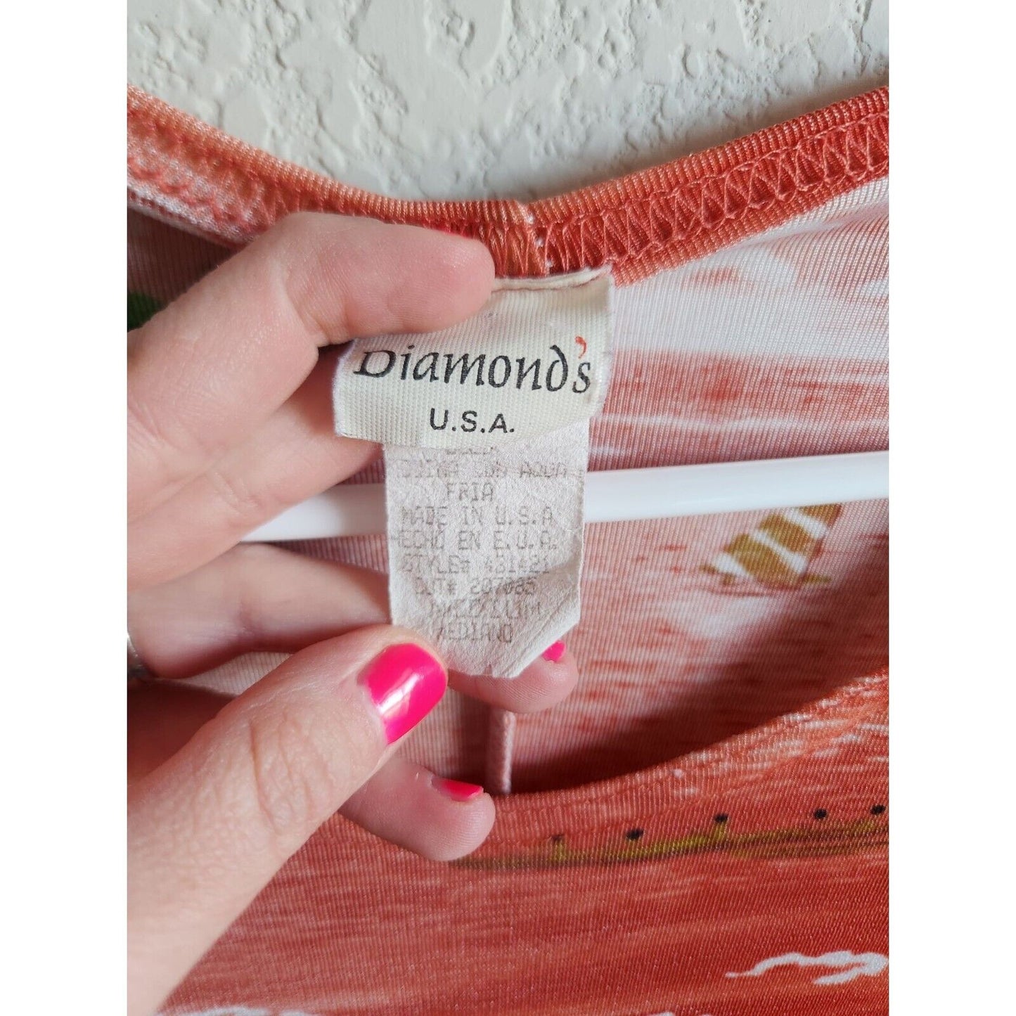 Diamonds USA Sz M Vintage Tropical Short Sleeve Shirt Dress Orange Ocean Theme