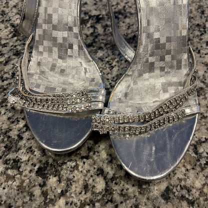 Delicacy Womens Sz 10 Silver and Rhinestone Strappy High Heels Y2K