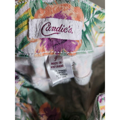 Candies Juniors Sz 9 Chino Denim Shorts White w/ Bright Floral Print