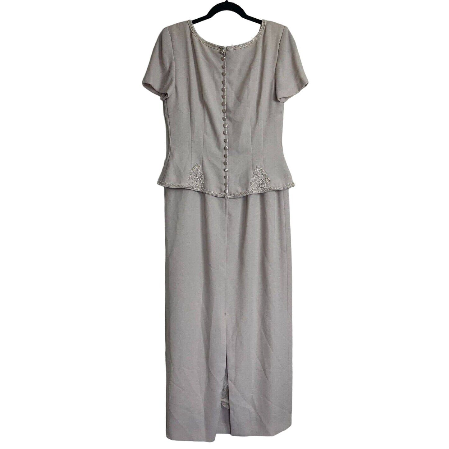 Vintage Donna Morgan Sz 10 Maxi Formal Dress Light Taupe Beige Embroidered