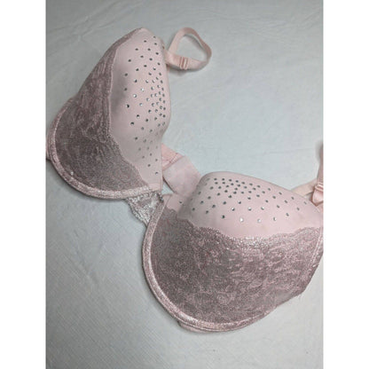 Smart & Sexy Womens Sz 36D Light Pink Demi Bra w/ Lace & Rhinestones NEW