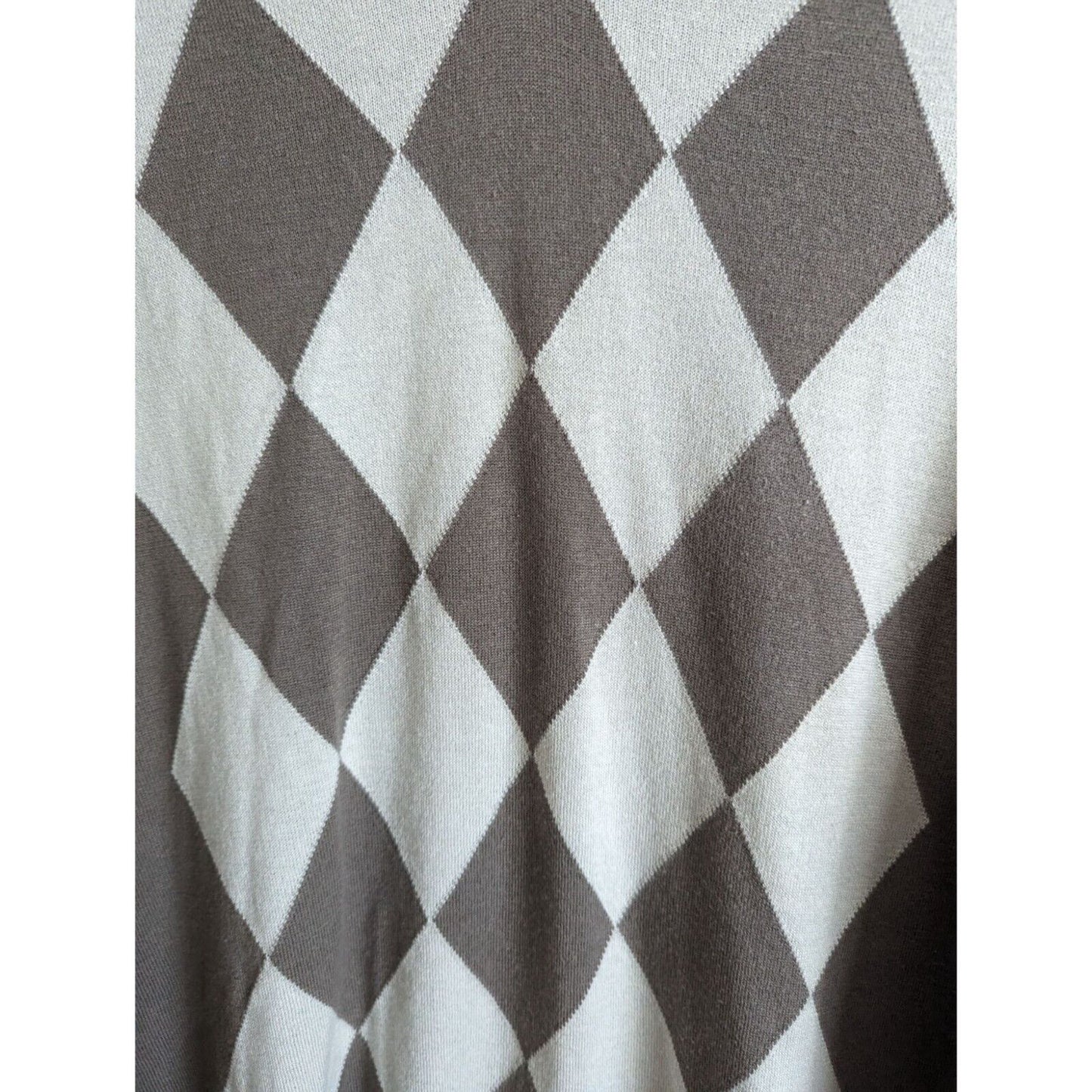 Banana Republic Mens Sz XL Silk Cashmere V Neck Argyle Sweater Taupe Ivory