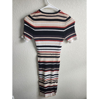 Forever 21 Womens Sz M Knee Length Bodycon Sweater Dress Ribbed Striped