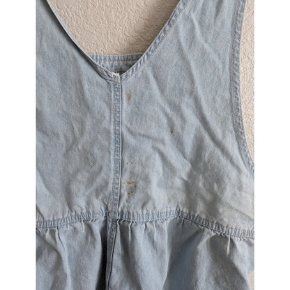 Vintage 1990s Girls Sz 14 Shortalls Overalls Blue Chambray Lace Trim