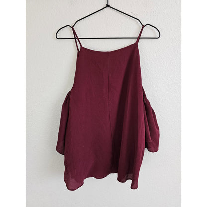 C Womens Sz L Cold Shoulder Dark Burgundy Blouse