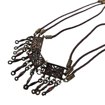 Vintage Y2K Boho Choker Necklace Dark Red Black Rope Style