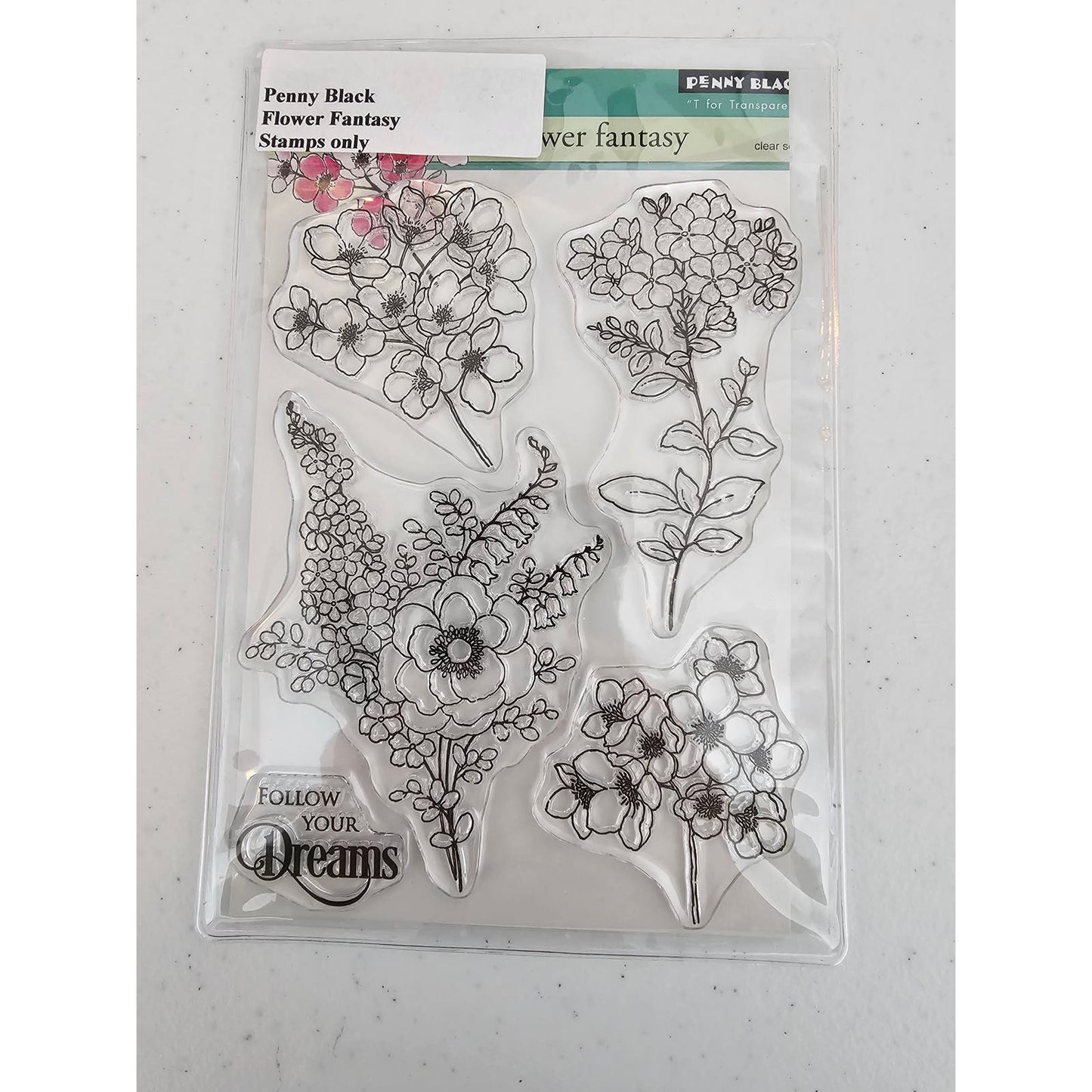 Penny Black Clear Rubber Stamp Set Flower Fantasy Follow Your Dreams