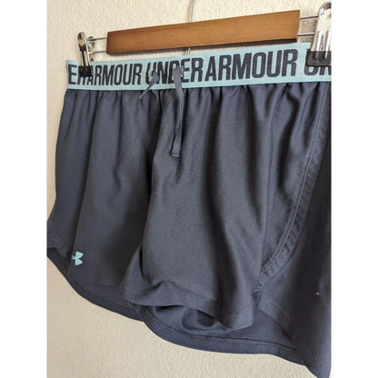 Under AArmour Womens Sz M Running Shorts Dark Gray Light Blue