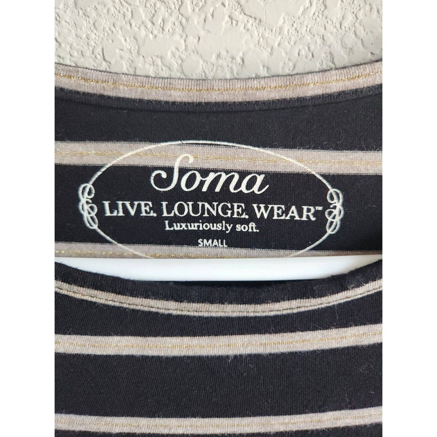 Soma Womens Sz S Long Sleeve Tunic Length Slinky T Shirt Black White Striped