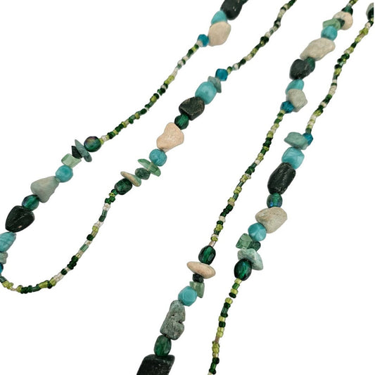 Vintage Single Strand Chip Stone and Seed Bead Necklace Blue Green Nautical