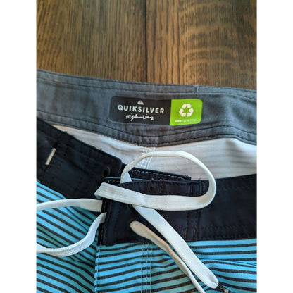 Quiksilver High Line Mens Sz 34 Board Shorts Swimsuit Blue Striped