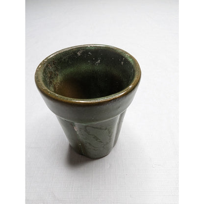Vintage Mid Century Frankoma Pottery Dark Green 3" Tall Drinking Glass