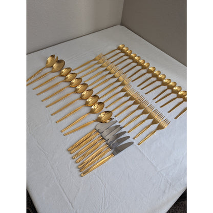 DANUBE BY TOWNE -MADE IN AUSTRIA -50-PIECE SET GOLD FLATWARE FORKS SPOONS KNIVES