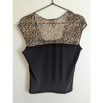 Vintage Susan lawrence Womens Sz M Black and Leopard Print Blouse