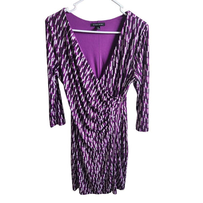 41 Hawthorne Womens Sz M Knee Length Faux Wrap Dress Purple Zipper Side