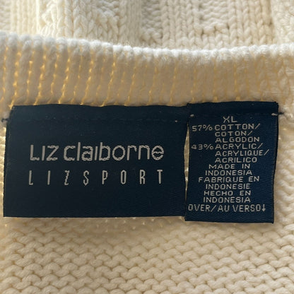 Liz Claiborne Lizsport Womens Sz XL Ivory Short Sleeve Knit Sweater