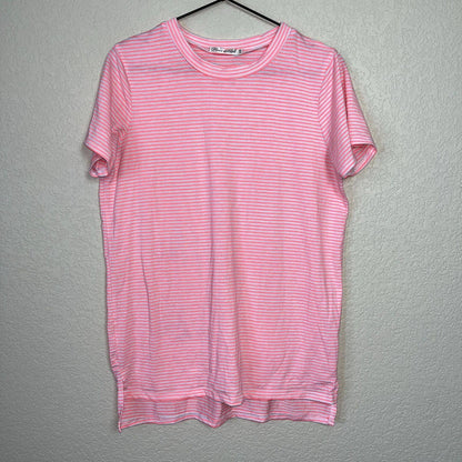 Heart Hips Womens Sz M Short Sleeve T Shirt Neon Pink Striped