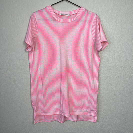 Heart Hips Womens Sz M Short Sleeve T Shirt Neon Pink Striped