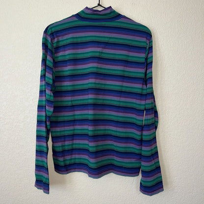 Liz Claiborne Womens Sz L Nylon Long Sleeve T Shirt Turtleneck Striped Colorful