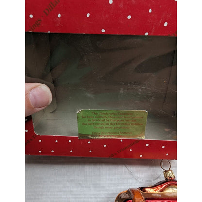 Vintage Dillards Trimmings Christmas Ornament Blown Glass Suitcase Travel