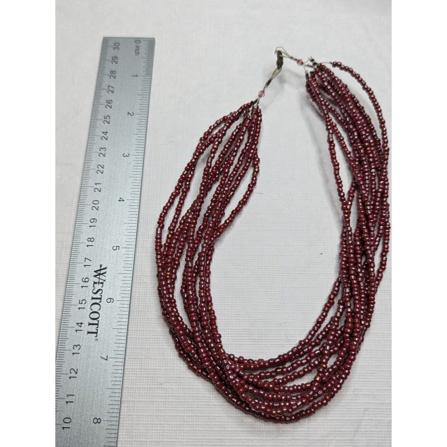 Vintage Womens Multi Strand Seed Bead Necklace Burgundy Red