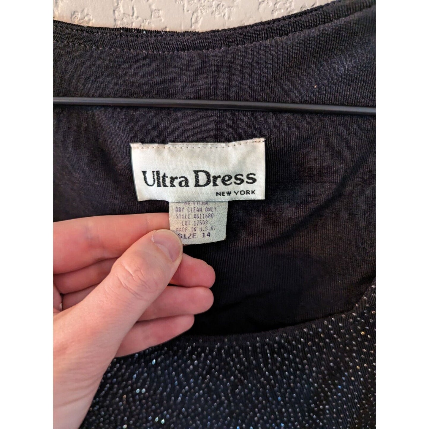 Vintage 1990s Ultra Dress New York Sz 14 Knee Length Black Glitter Dress