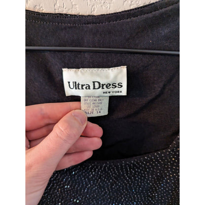 Vintage 1990s Ultra Dress New York Sz 14 Knee Length Black Glitter Dress