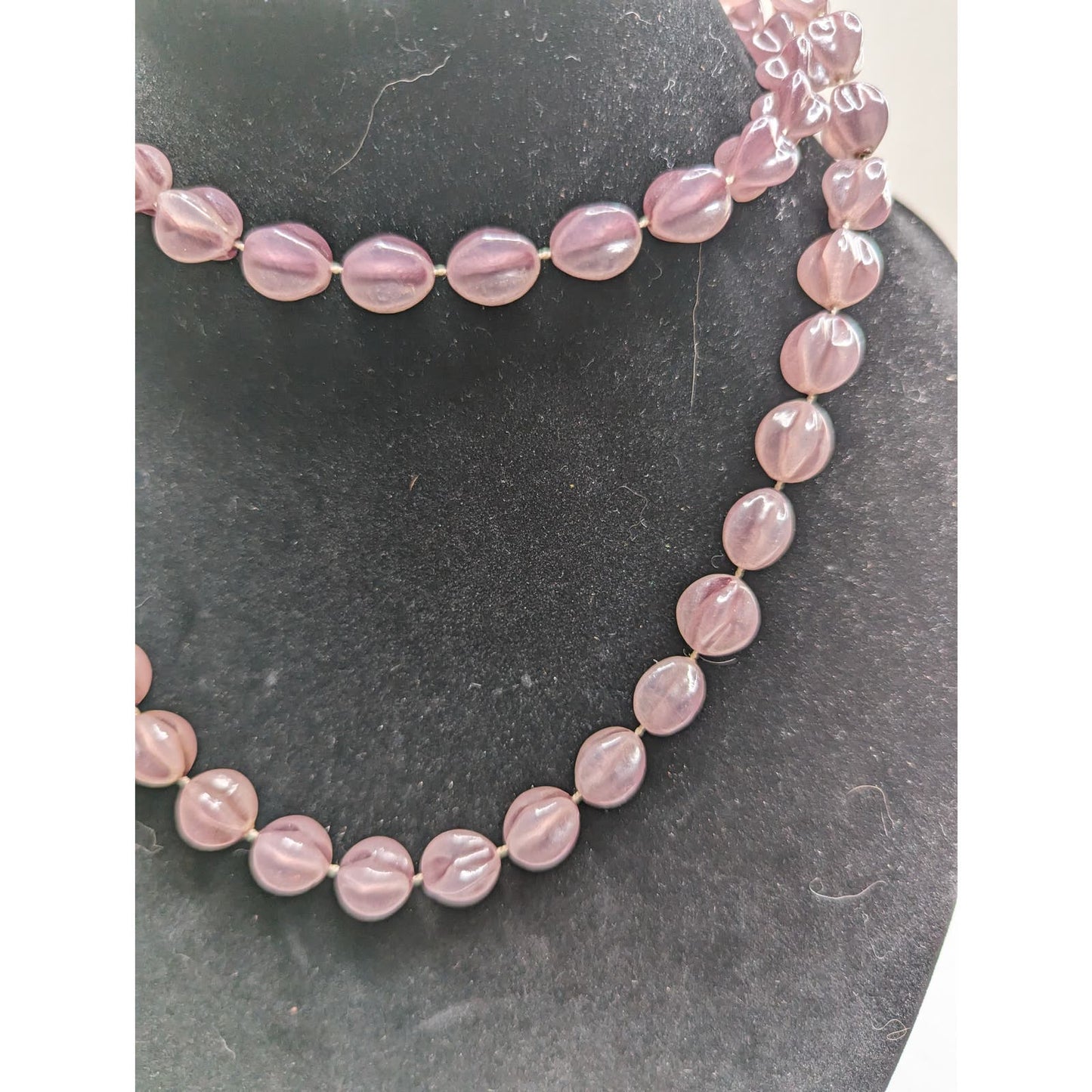 Vintage Mid Century Single Strand Glass Bead Necklace Mauve Purple