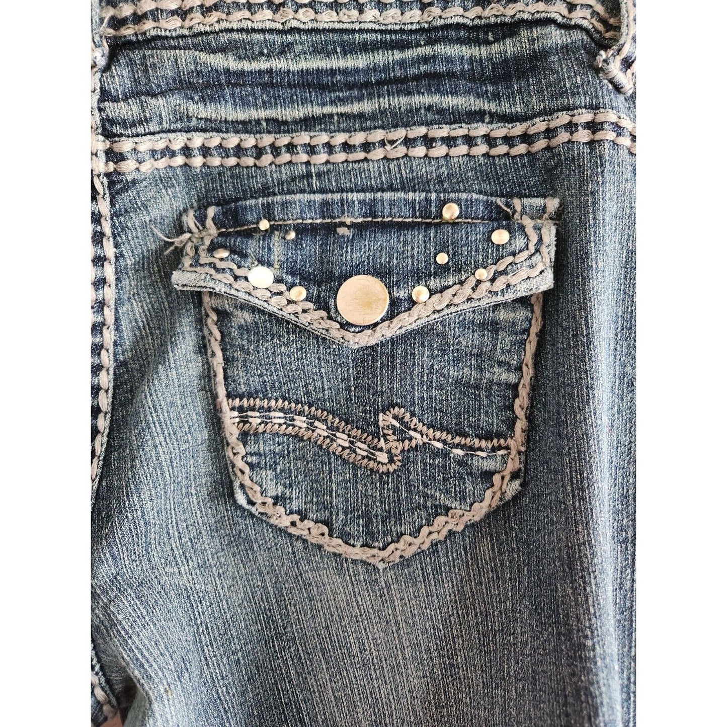 Almost Famous Juniors Sz 9 Skinny Blue Jeans Flap Pocket Thick Stitch