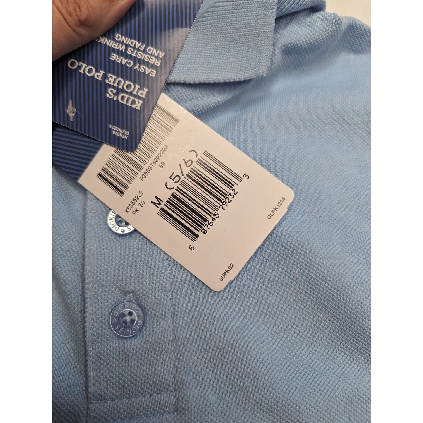 NWT Dickies Boys Size M (5/6) Light Blue Pique Polo Short Sleeve Shirt Uniform