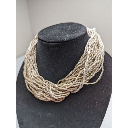 Vintage Mid Century Champagne Seed Bead Layered Statement Necklace