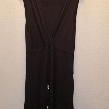 Spense Womens Sz M Maxi Dress Black belted Sleeveless Slinky Jersey